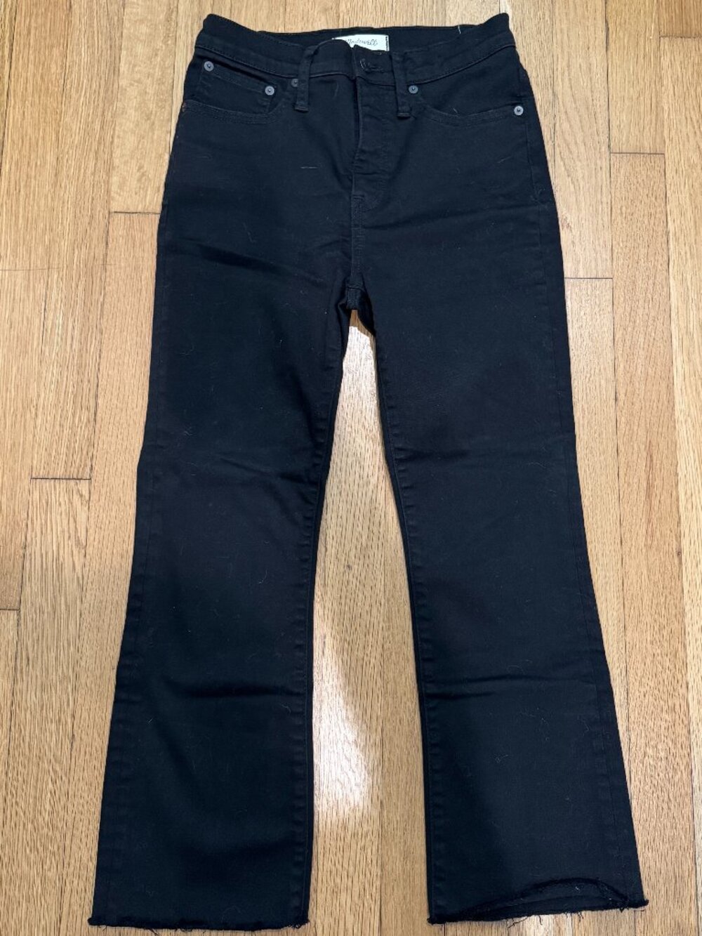 Madewell The Cali Demi Boot Jeans | Black Denim | Frayed Hem | Size 26